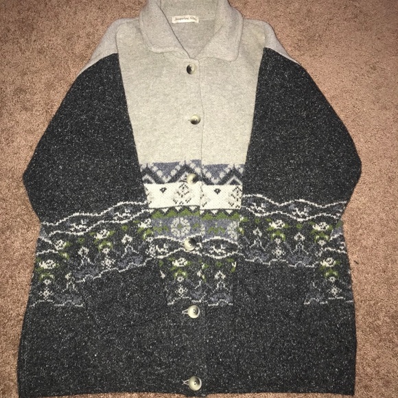 Jacqueline Riu Wool grey vintage button floral sweater size medium - Picture 2 of 11